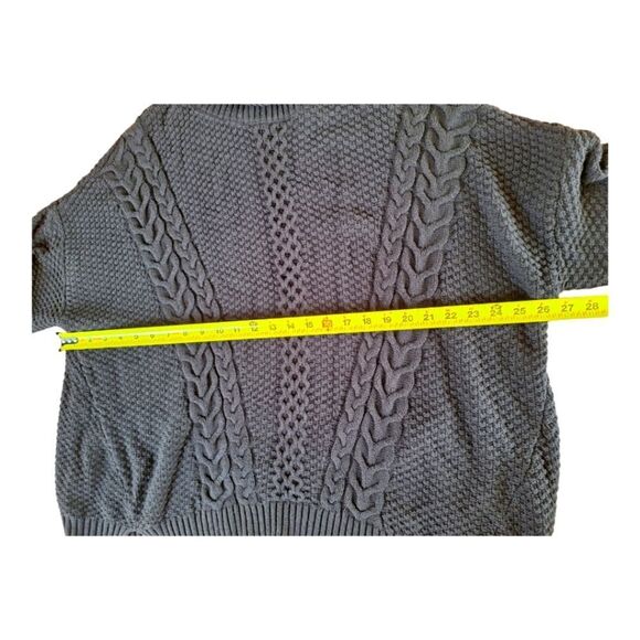 Ana Chunky Cable Knit Boxy Sweater Pullover Turtleneck Cotton Blend Black XXL - Picture 10 of 11